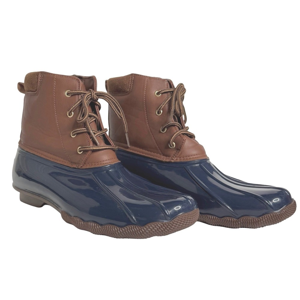 Jessica Carlyle Gavin Rain Snow Duck Boots Navy Blue Brown Womens Size 11